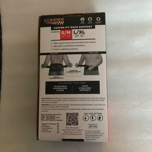 Copper Fit Back Pro Copper Infused Unisex Back Belt Size S/M 28”-39” - Picture 6 of 12